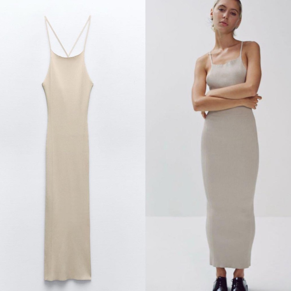 ZARA | Cream halter midi slip dress
